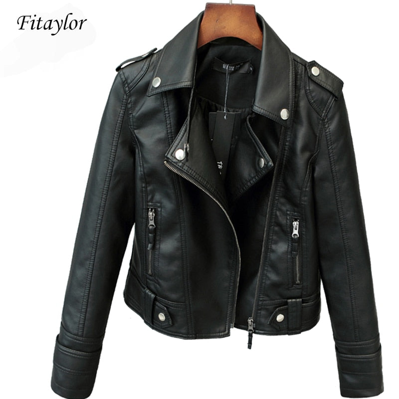 Fitaylor New Spring Autumn  Short Faux PU Leather  Casual Coat