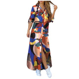 Autumn Long Dress Long Sleeve Shirt Dress Women Denim Long Dresses Pocket Button Shirt Print Dress Casual Loose Dresses 2021
