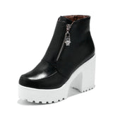 Chunky High Heels Zipper Front Women Ankle Boots