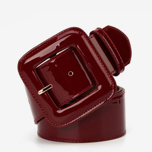 Wide Patent Leather Belt Cowhide Fashion