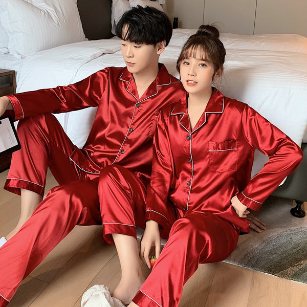 Solid Color Sleepwear Silk Satin Pajamas