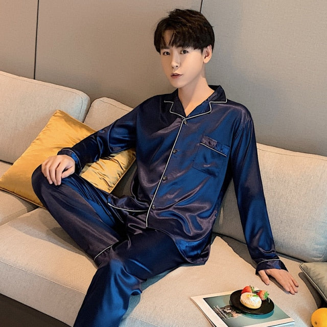 Solid Color Sleepwear Silk Satin Pajamas