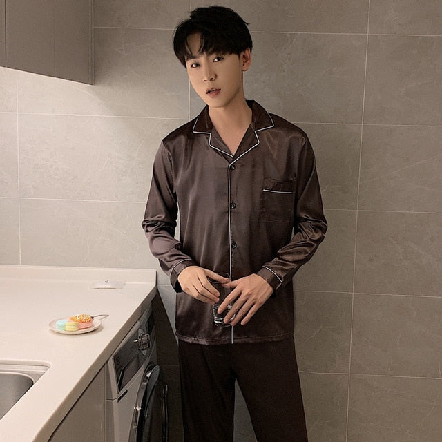 Solid Color Sleepwear Silk Satin Pajamas