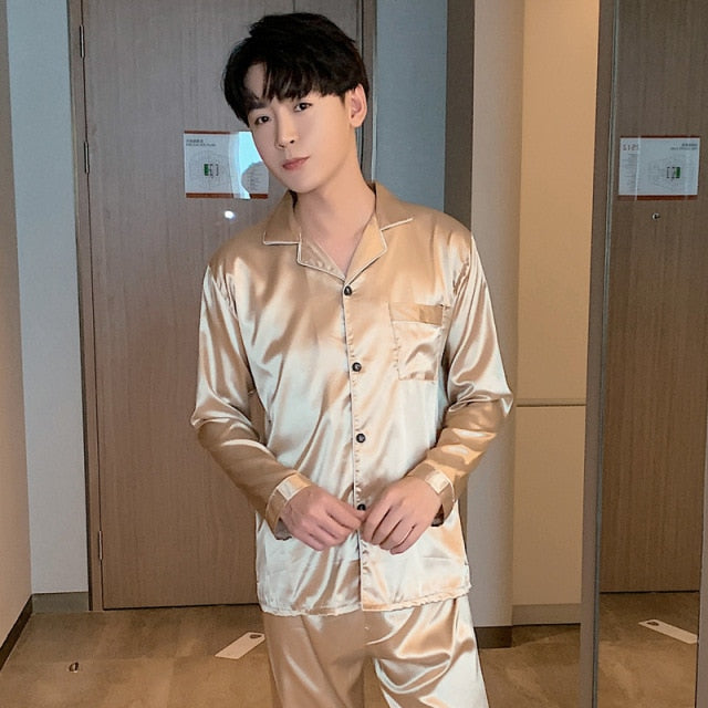 Solid Color Sleepwear Silk Satin Pajamas