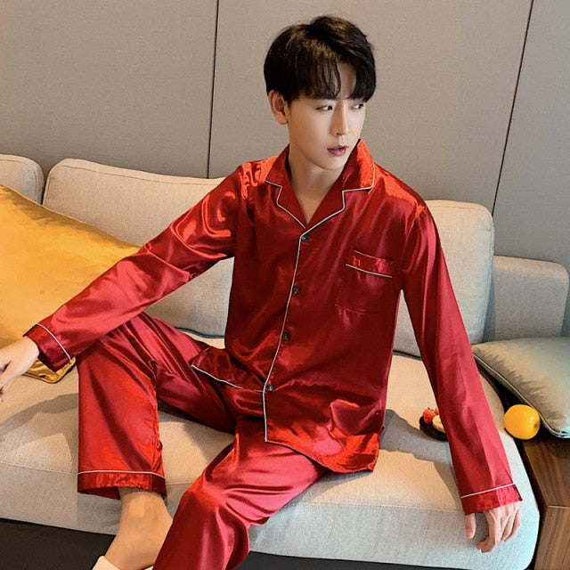 Solid Color Sleepwear Silk Satin Pajamas