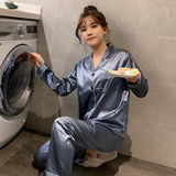 Solid Color Sleepwear Silk Satin Pajamas