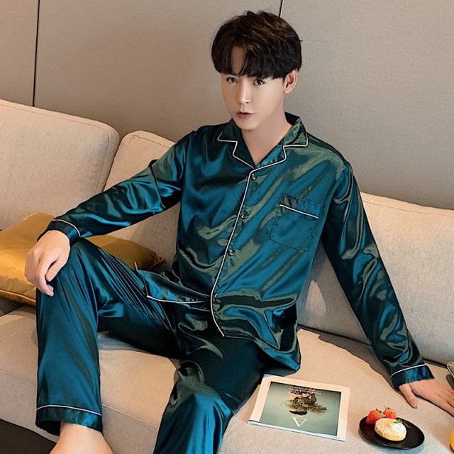 Solid Color Sleepwear Silk Satin Pajamas