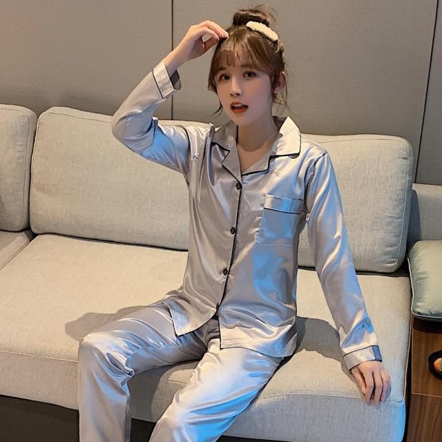 Solid Color Sleepwear Silk Satin Pajamas