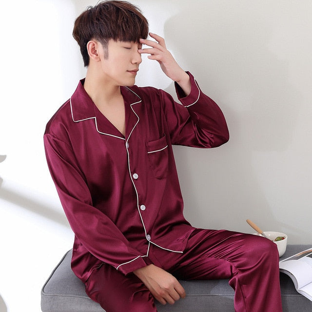 Solid Color Sleepwear Silk Satin Pajamas