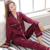 Solid Color Sleepwear Silk Satin Pajamas