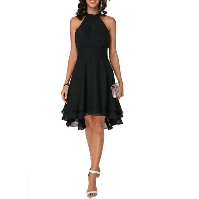 HOT SALES！！！New Arrival Women Elegant Solid Color Soft Halter Sleeveless Asymmetric Hem One Piece Dress Wholesale Dropshipping