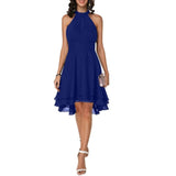 HOT SALES！！！New Arrival Women Elegant Solid Color Soft Halter Sleeveless Asymmetric Hem One Piece Dress Wholesale Dropshipping