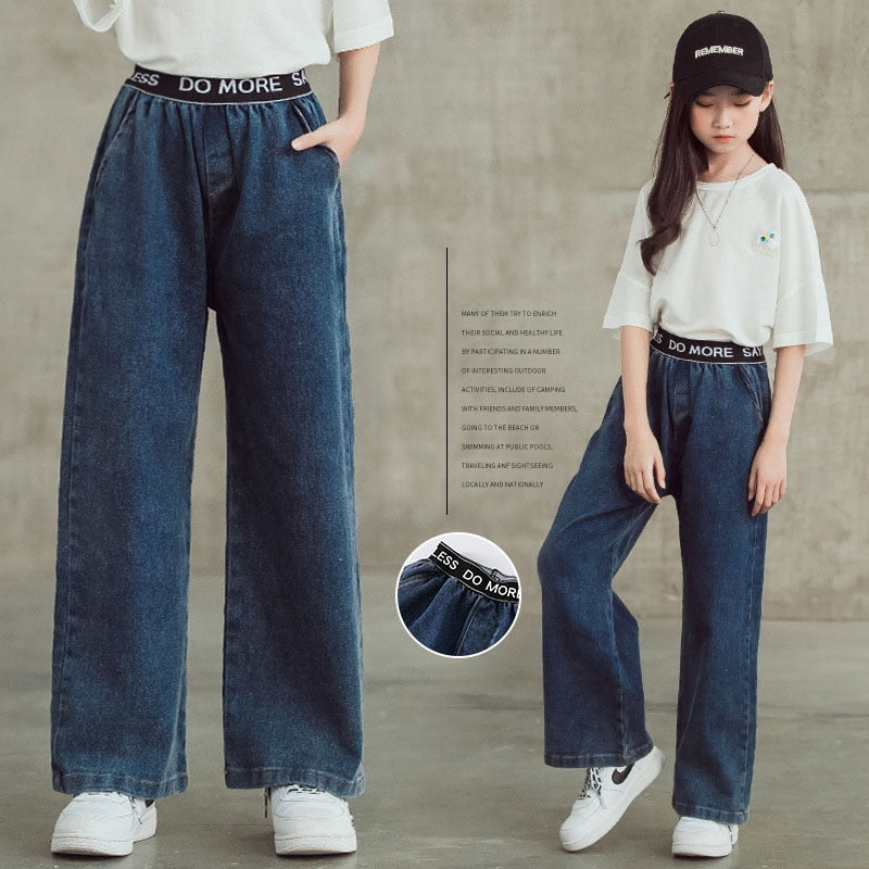 Teenage Children's Jeans Autumn Casual Jeans for Girls Pants Trousers School Straight-leg Pants Kids Jeans Age 10 12 13 14 Years