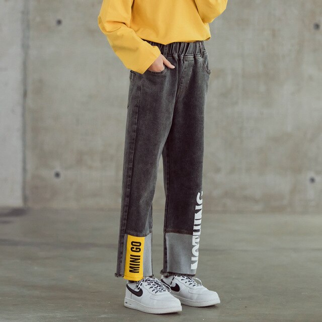 Teenage Children's Jeans Autumn Casual Jeans for Girls Pants Trousers School Straight-leg Pants Kids Jeans Age 10 12 13 14 Years