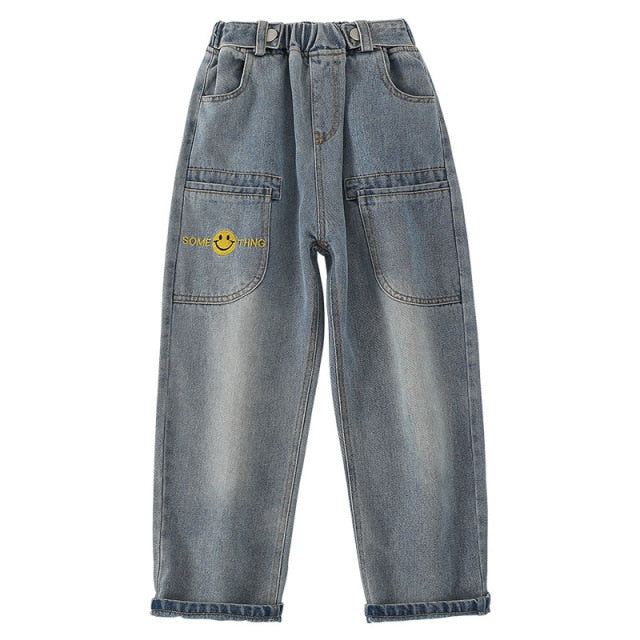 Teenage Children's Jeans Autumn Casual Jeans for Girls Pants Trousers School Straight-leg Pants Kids Jeans Age 10 12 13 14 Years