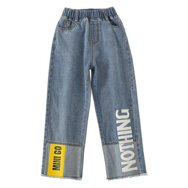 Teenage Children's Jeans Autumn Casual Jeans for Girls Pants Trousers School Straight-leg Pants Kids Jeans Age 10 12 13 14 Years