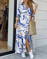 Autumn Long Dress Long Sleeve Shirt Dress Women Denim Long Dresses Pocket Button Shirt Print Dress Casual Loose Dresses 2021