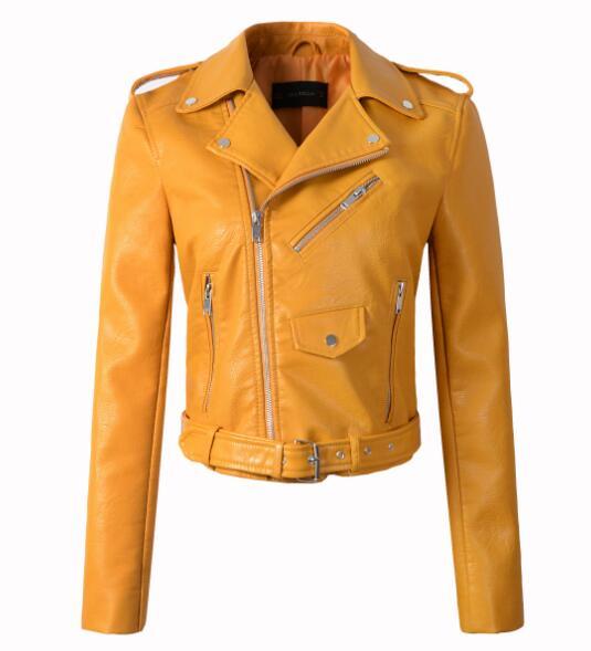 New Arrival 2021 brand Winter Autumn Motorcycle leather jackets yellow leather jacket women leather coat  slim PU jacket Leather