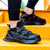LIN KING Big Size Mens Work Boots Safety Steel Toe Shoes Anti Smashing Puncture Proof Working Sneakers Anti Slip Man Ankle Botas