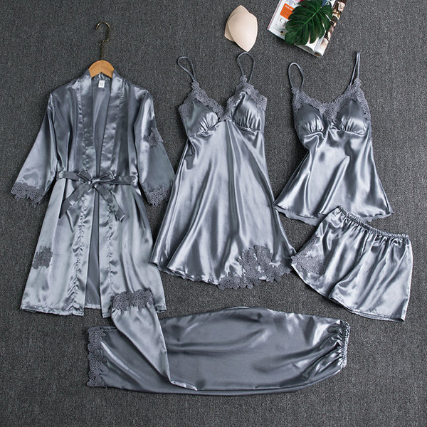 Rayon Female 5PCS Pajamas Set