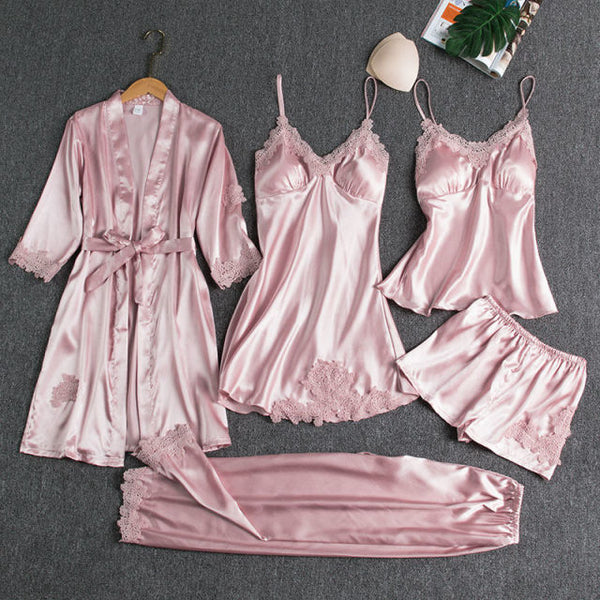 Rayon Female 5PCS Pajamas Set