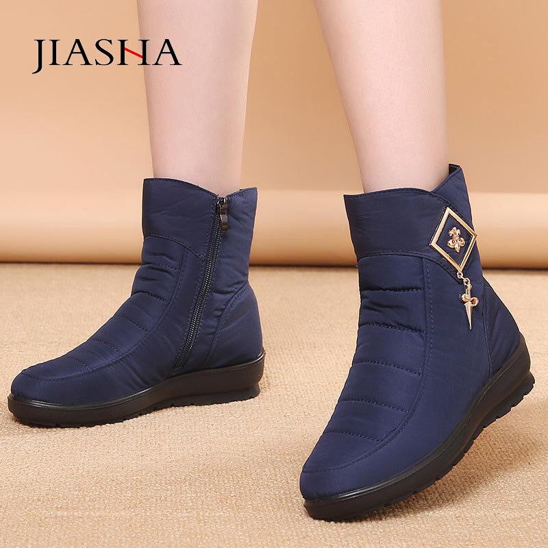 Winter shoes women boots 2021 solid zipper snow boots women shoes warm plush wedges shoes woman ankle boots female botas mujer