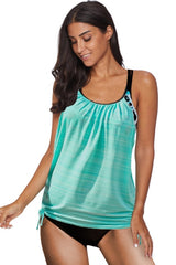 Rose Printed Lined Tankini Swimsuit Women Summer Elastic Sexy O Neck Sleeveless Mid Waist Swim Bottom 2 Piece Swimsuit