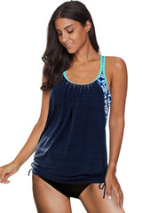 Rose Printed Lined Tankini Swimsuit Women Summer Elastic Sexy O Neck Sleeveless Mid Waist Swim Bottom 2 Piece Swimsuit