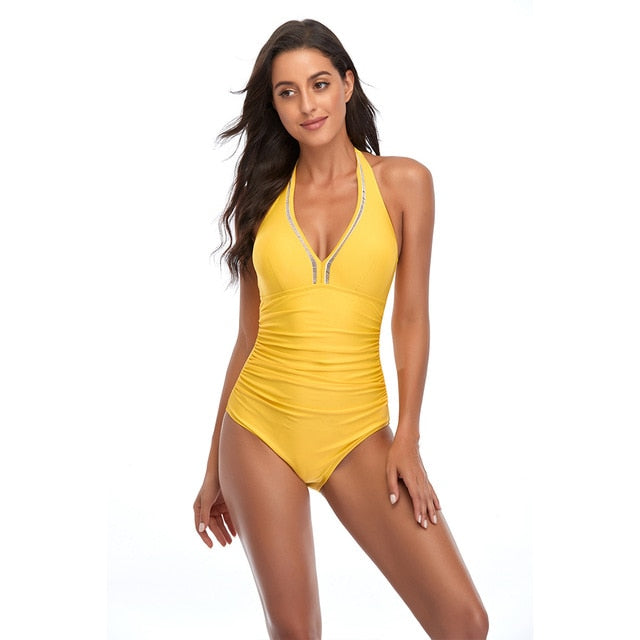 Yellow Sexy Closed Plus Bathing Suit For Pool