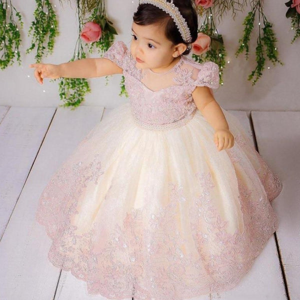 Cute Pink Lace Flower Girl Dress Baby Toddler Tulle