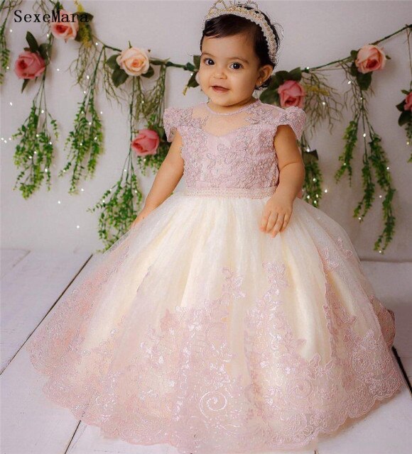 Cute Pink Lace Flower Girl Dress Baby Toddler Tulle