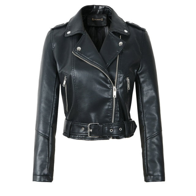 2021 New Women Autumn Winter Faux Soft Leather Jackets