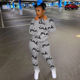 Tracksuits Suits Women Pink Letter Print Sport