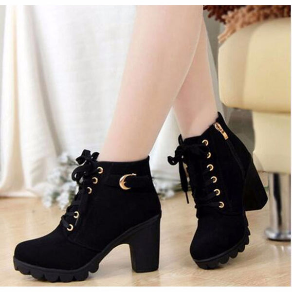 Lace-Up European Ladies Shoes PU High Heels