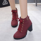 Lace-Up European Ladies Shoes PU High Heels