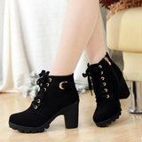 Lace-Up European Ladies Shoes PU High Heels