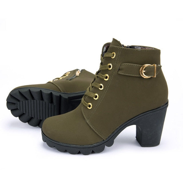 Lace-Up European Ladies Shoes PU High Heels