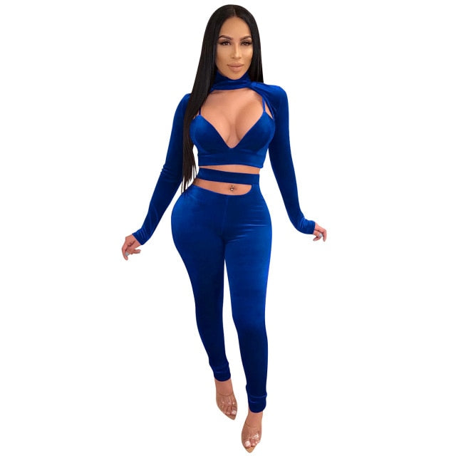 Solid Velvet Tracksuit Women Outfits