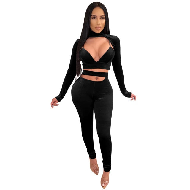 Solid Velvet Tracksuit Women Outfits