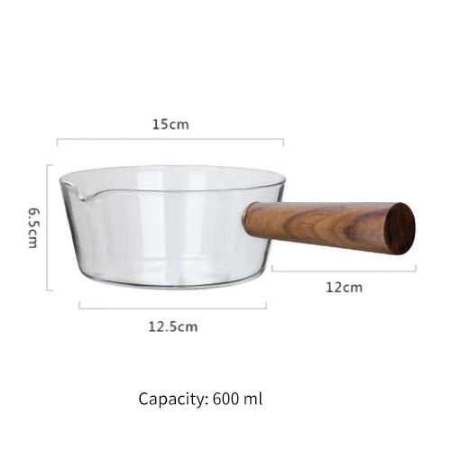 400ml/600ml Glass Pot With Wooden Handle Cooking Pot