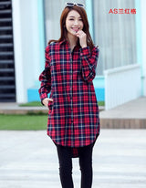 Long Plaid Flannel Shirt Button Shirt