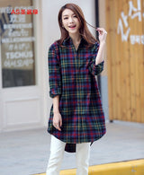 Long Plaid Flannel Shirt Button Shirt