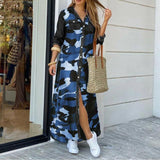 Autumn Long Dress Long Sleeve Shirt Dress Women Denim Long Dresses Pocket Button Shirt Print Dress Casual Loose Dresses 2021