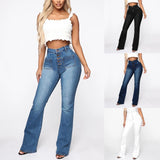Women's Pants Flare Leg Jeans Women Mid Waist Slim Loose Bell Pants Stretch Casual Split Washed Mom Fashion Trousers #T3G