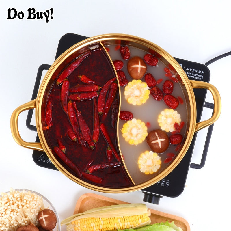 2 In 1 Stainless Steel Gold Color Hot Pot