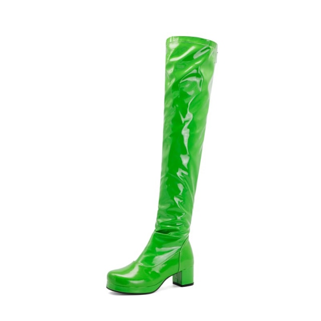 Long Boots Leather Mid Heels Shoes