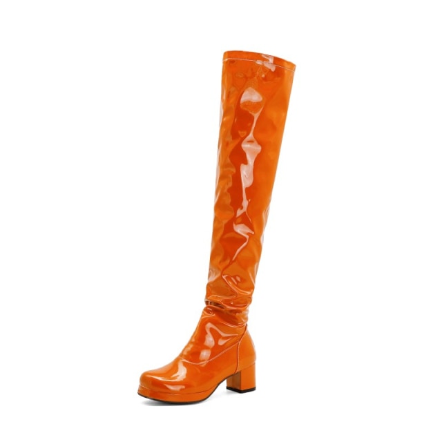 Long Boots Leather Mid Heels Shoes