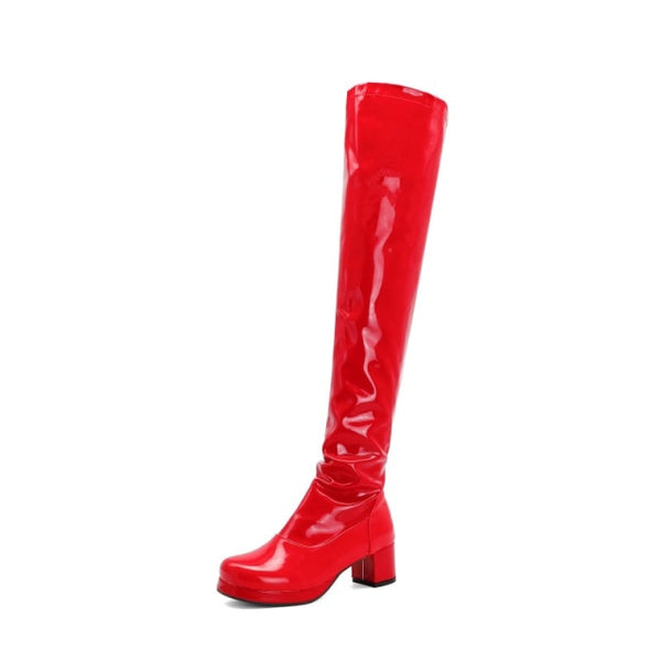 Long Boots Leather Mid Heels Shoes