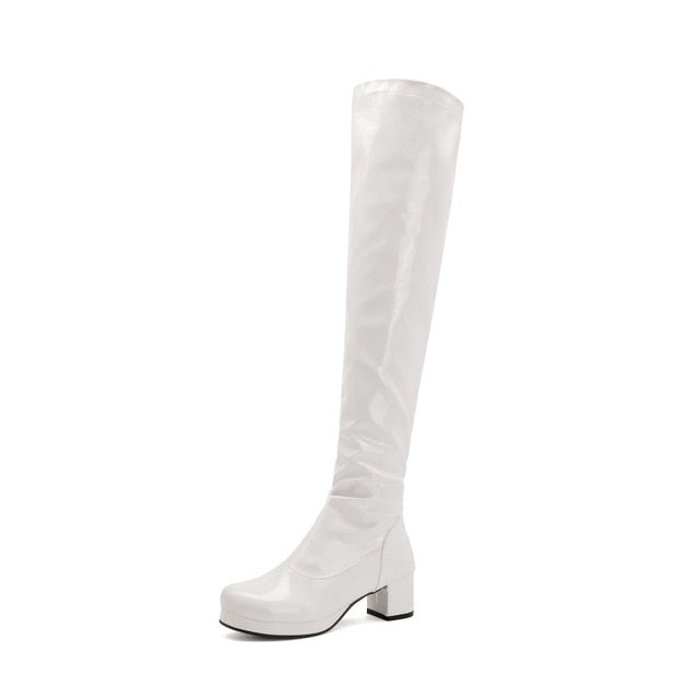 Long Boots Leather Mid Heels Shoes