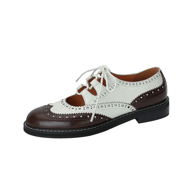 Round Toe Black White Lady Lace Up